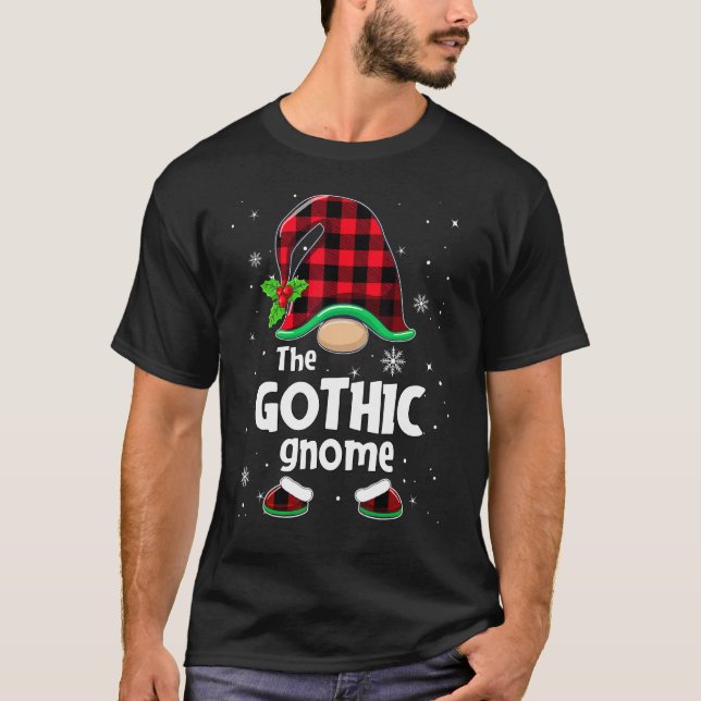 The Gothic Gnome Buffalo Plaid Christmas Matching  T Shirt (Framsida)
