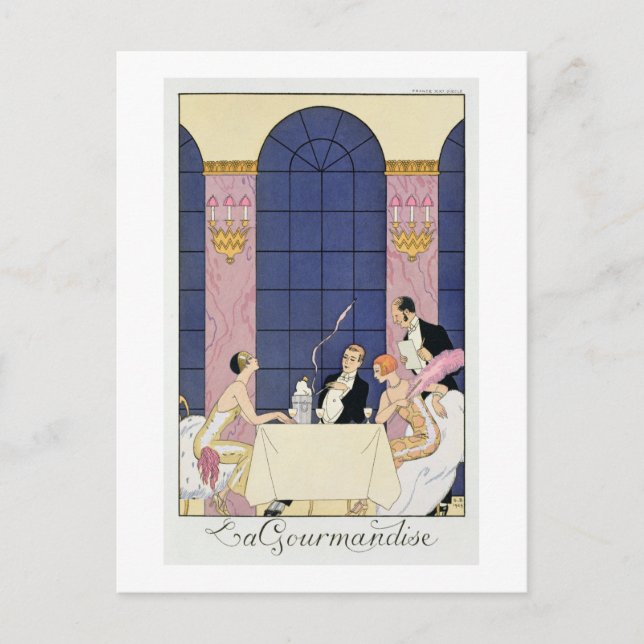 The Gourmands, 1920-30 (pochoir print) Vykort (Framsida)