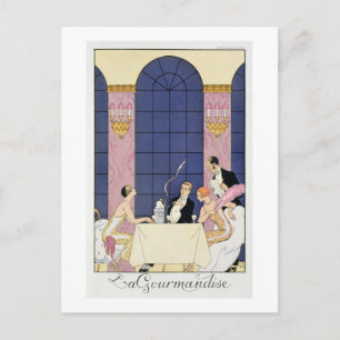 The Gourmands, 1920-30 (pochoir print) Vykort