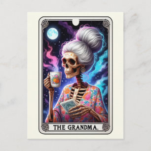 The Grandma Tarot Art Blommig Skelett Mysig Vykort