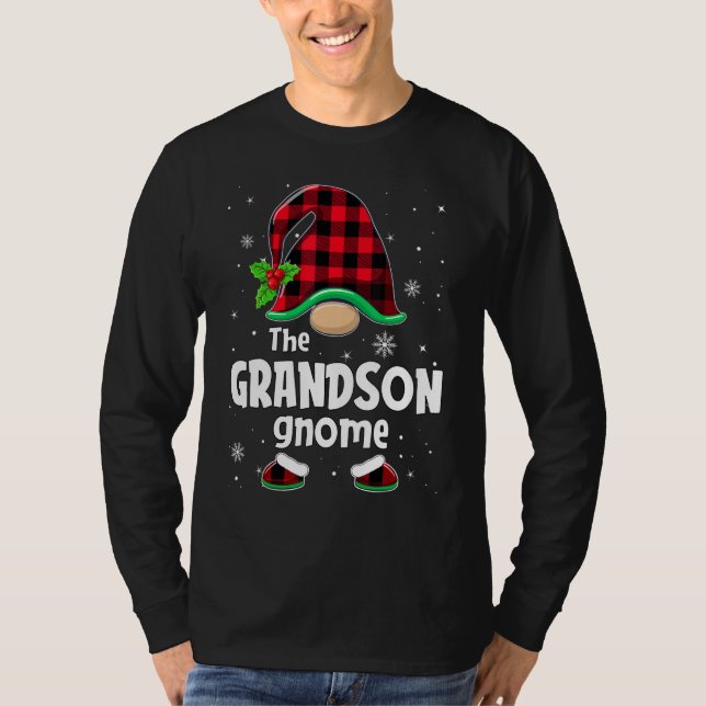 The Grandson Gnome Buffalo Plaid Christmas Matchin T Shirt (Framsida)