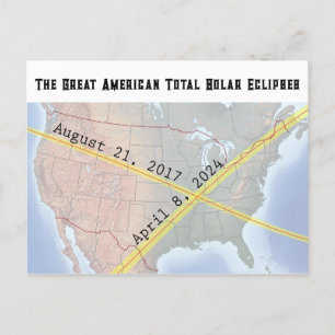 The Great American Eclipse 2017 och 2024 kartor Vykort