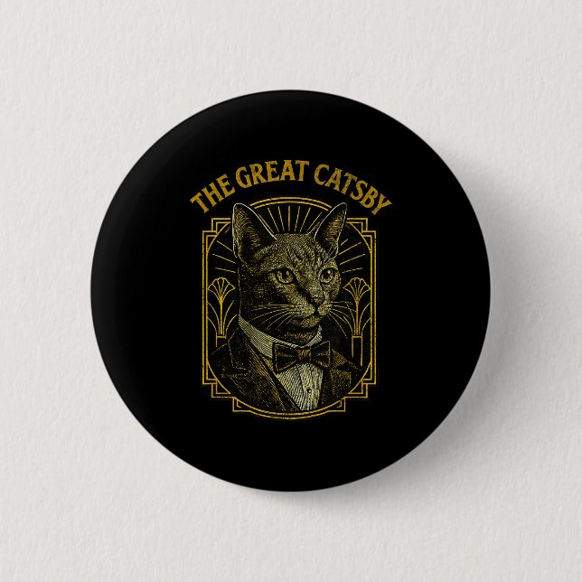 The Great Catsby Funny Retro Art Deco Cat Design  Knapp (Framsida)