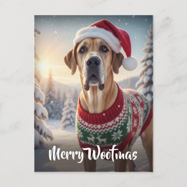 The Great Dane Dog Merry Woofmas  Helg Vykort (Framsida)