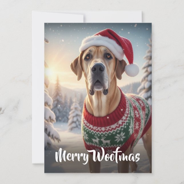 The Great Dane Dog Merry Woofmas  Julkort (Framsida)