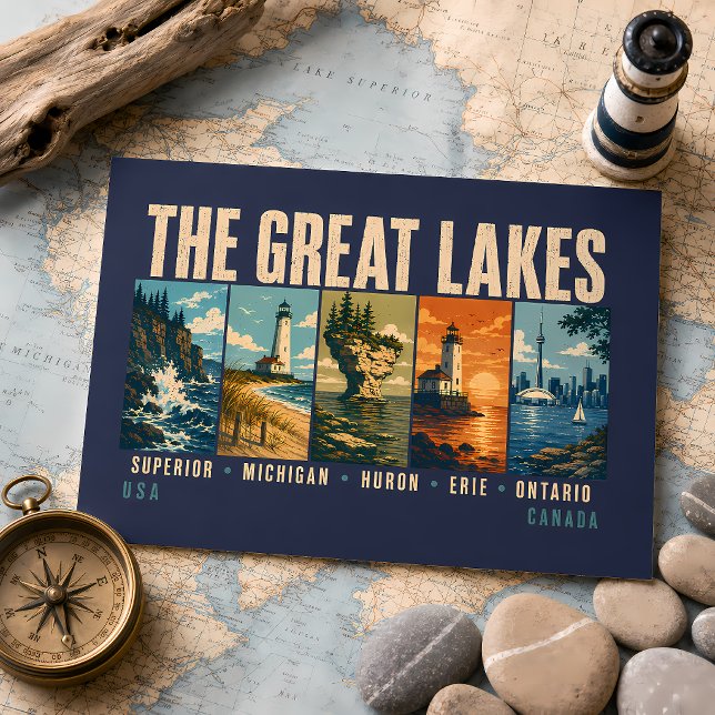 The Great Lakes Landmarks Illustration Vintage Vykort (Skapare uppladdad)