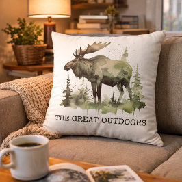 "The Great Outdoors" Customizable Watercolor Moose Kudde