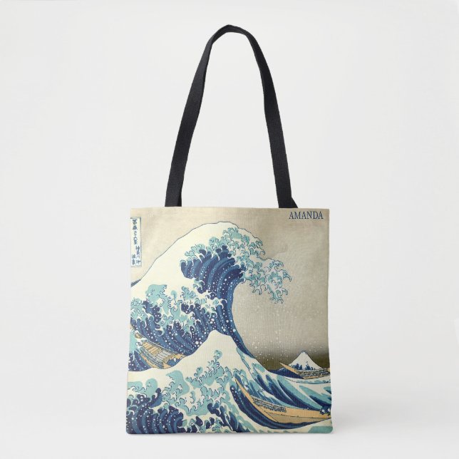 The Great Wave – Katsushika Hokusai – Custom Text Tygkasse (Framsida)