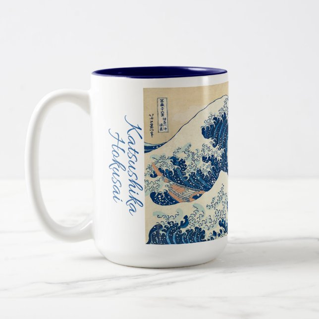 The Great Wave off Kanagawa by Katsushika Hokusai  Två-Tonad Mugg (Vänster)