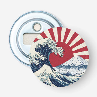 The Great Wave off Kanagawa & rising sun flag Flasköppnare