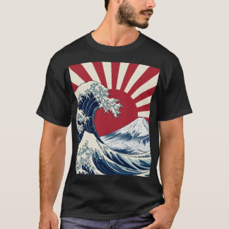 The Great Wave off Kanagawa & rising sun flag T Shirt