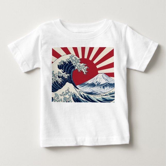 The Great Wave off Kanagawa & rising sun flag T Shirt (Framsida)