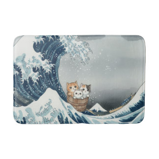 The Great Wave off Kanagawa with Cute Kittens Badrumsmatta