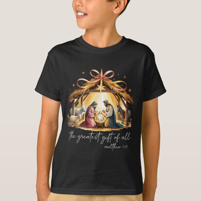 The Greatest Gift Of All Christmas Jesus Christian T Shirt (Framsida)