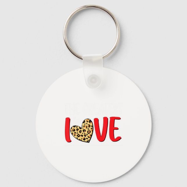 The Greatest Is Love Valentines Day Leopard Heart  Nyckelring (Framsida)