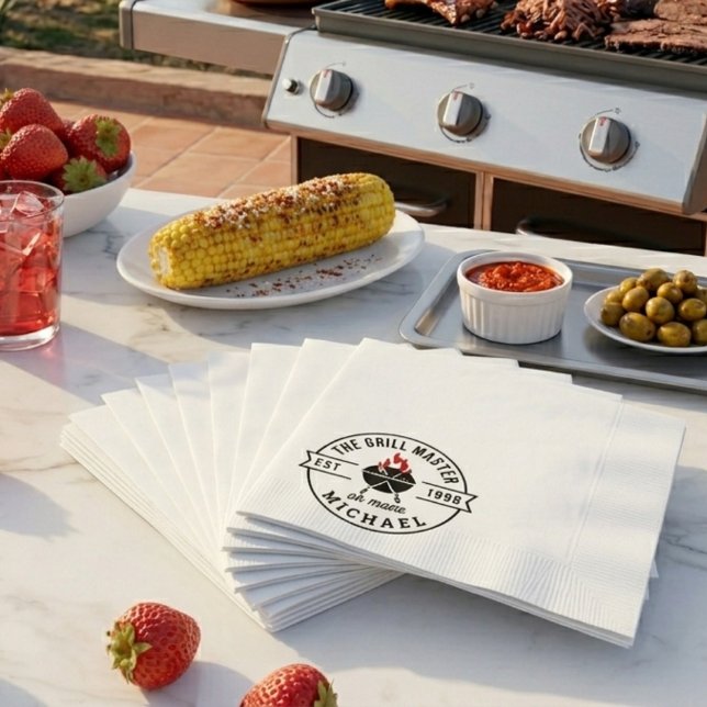 The Grill Master Etablerat År Namn Flamma Pappersservett (bbq party napkins cookout 4th of july summer family reunion fathers day birthday grilling party)
