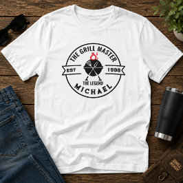 The Grill Master Grundad År Namn Flamma T Shirt