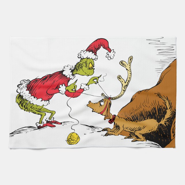 The Grinch Prepares Max the Reindeer Kökshandduk (Horisontell)