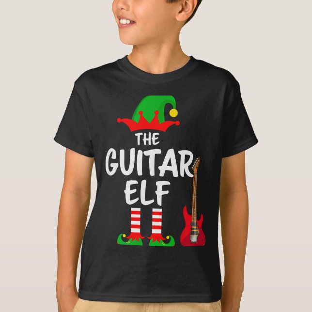 The Guitar Elf Matching Family Christmas  T Shirt (Framsida)