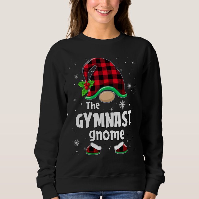 The Gymnast Gnome Buffalo Plaid Christmas Matching T Shirt (Framsida)