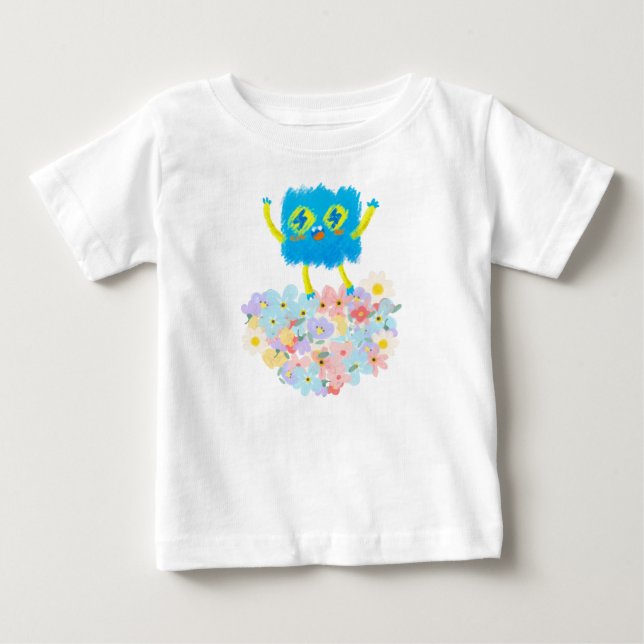 The Happy Blue Scribble on a Bed of Flowers T Shirt (Framsida)