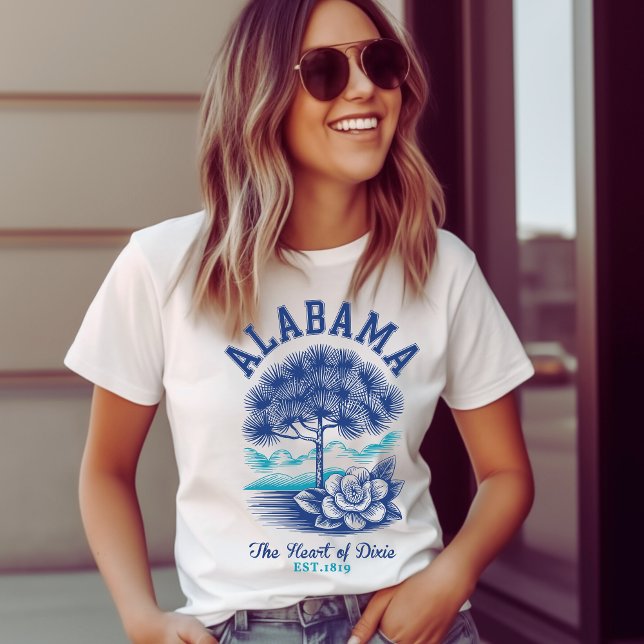 The Heart of Dixie – Alabama Camellia & Tree Graph T Shirt (Skapare uppladdad)