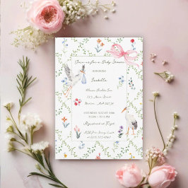 The Heirloom Rose & Ribbon Signature Stork Inbjudningar