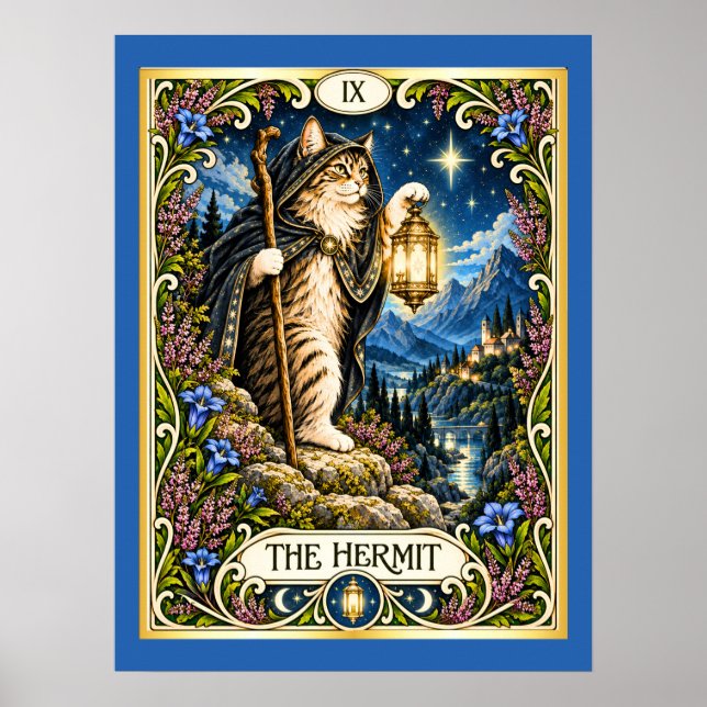 The Hermit Cat Tarot - Ensamhet och Visdom Poster (Framsidan)