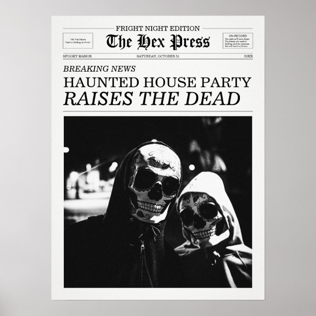 The Hex Press Newspaper Haunted House Party Poster (Framsidan)