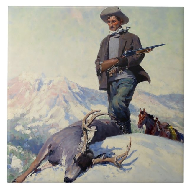 "The Hjort Hunter" av W Herbert Dunton Kakelplatta (Framsidan)