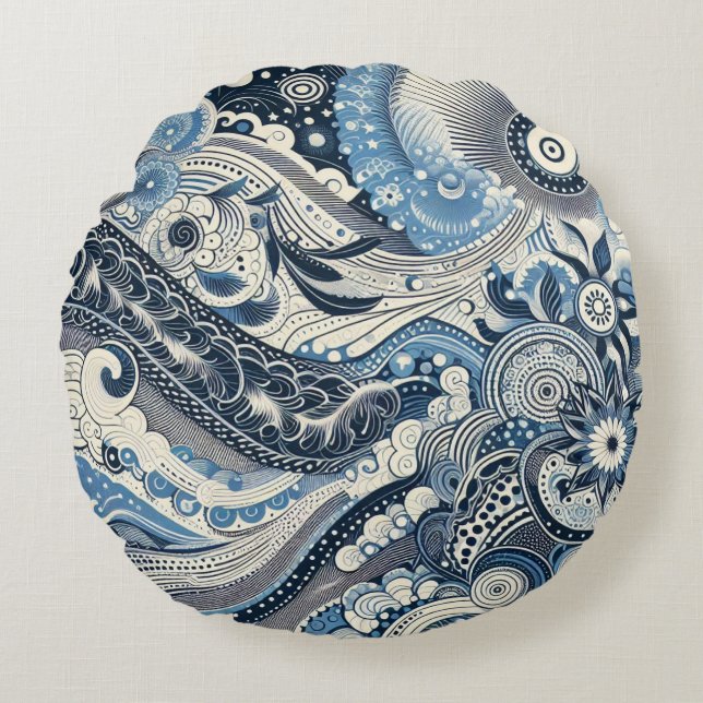 The Home Studio Indigo Bloom  Rund Kudde (Framsidan)