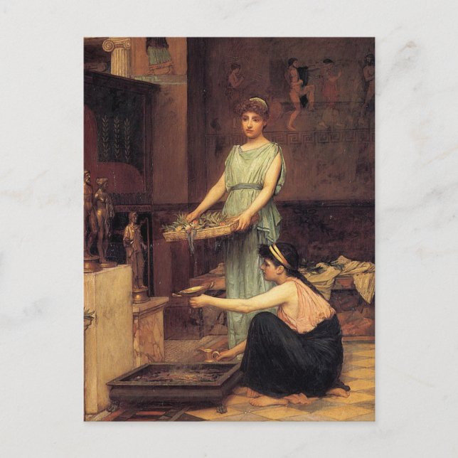 The HoUSEHoLD GoDs, av John William Waterhouse Vykort (Framsida)