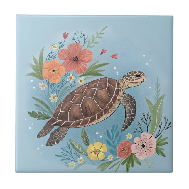 The illustration of a sea turtle kakelplatta (Framsidan)