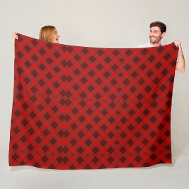 The image shows a reversible blanket with a red fleecefilt