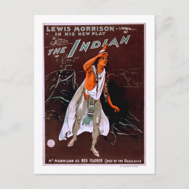 "The Indian" - Red Feather, Chief of the the Vykort (Framsida)