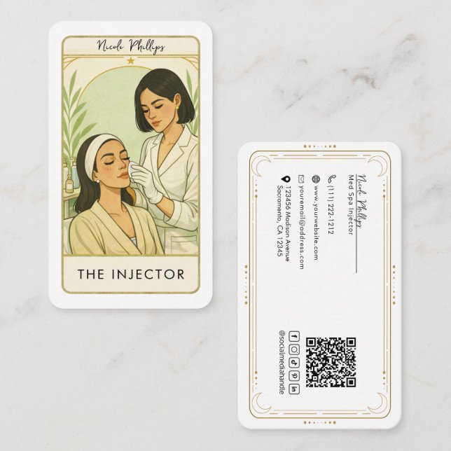 The Injector Med Spa Skin Tarot Social Media QR Visitkort (Fram/baksida)