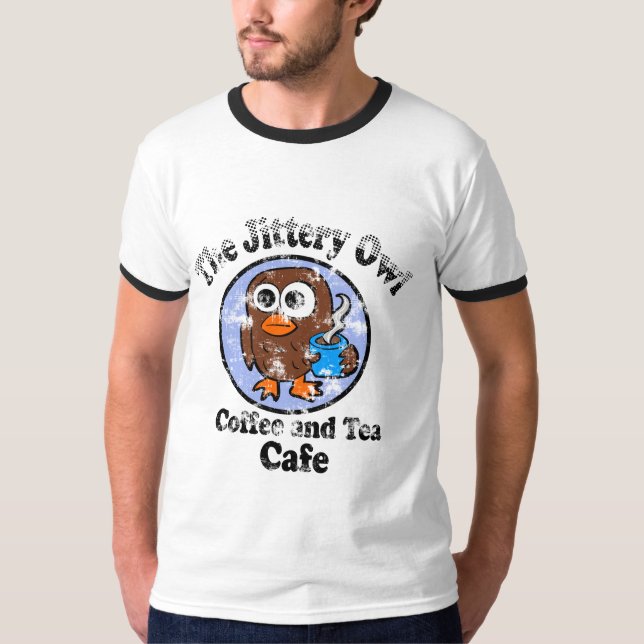 The Jittery Owl Coffee and Tea Cafe T Shirt (Framsida)