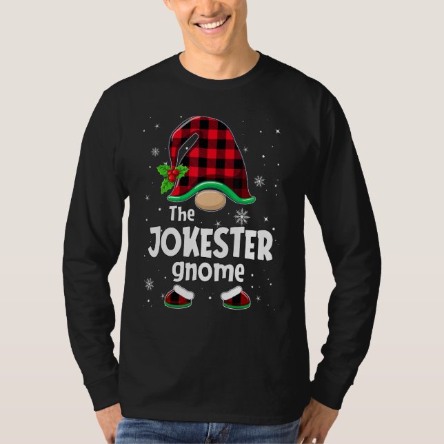 The Jokester Gnome Buffalo Plaid Christmas Matchin T Shirt (Framsida)