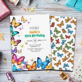 The Joy of Butterflies 12th Birthday Invitation Inbjudningar