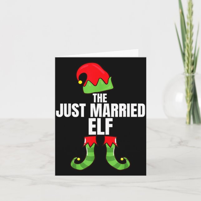 The Just Married Elf Matching Family Christmas Gro Kort (Framsida)