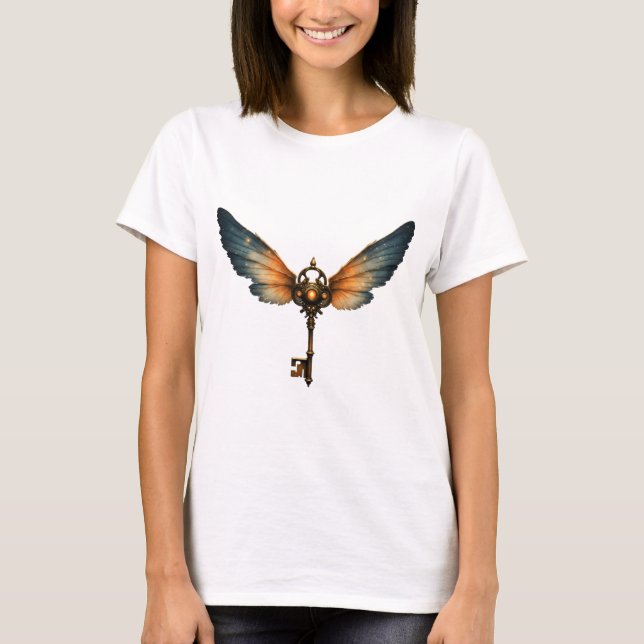 The Key of Eternity – Steampunk Wings  T Shirt (Framsida)