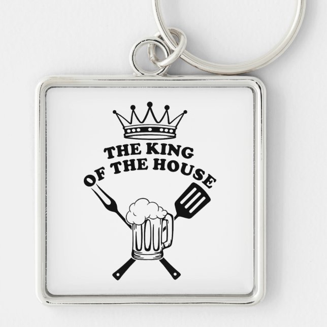 The King of the House Fyrkantig Silverfärgad Nyckelring (Framsidan)