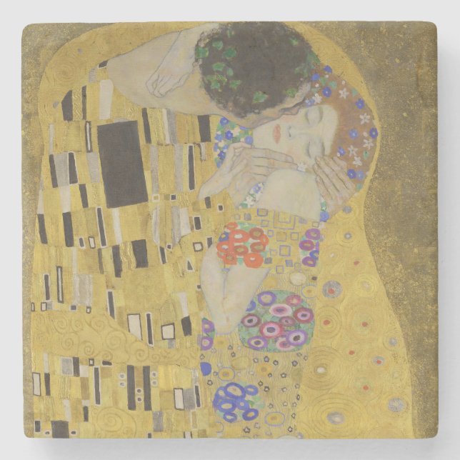 The Kiss, Art Nouveau Oil Painting, Gustav Klimt Stenunderlägg (Framsidan)