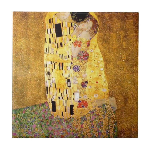 The Kiss High Resolution Gustav Klimt Kakelplatta (Framsidan)