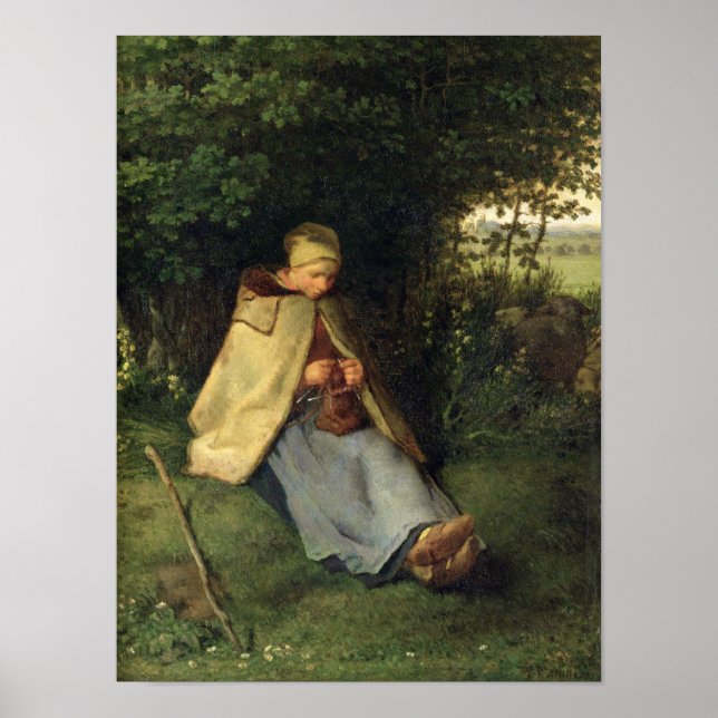 The Knitter eller, The Seated Shepherdes, 1858-60 Poster (Framsidan)