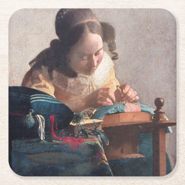 The Lacemaker, Johannes Vermeer, 1669-1670 Underlägg Papper Kvadrat (Framsidan)