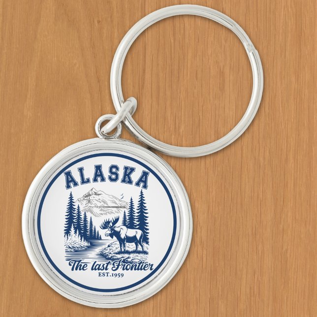 The Last Frontier Alaska Wildlife Scene Rund Silverfärgad Nyckelring (Skapare uppladdad)