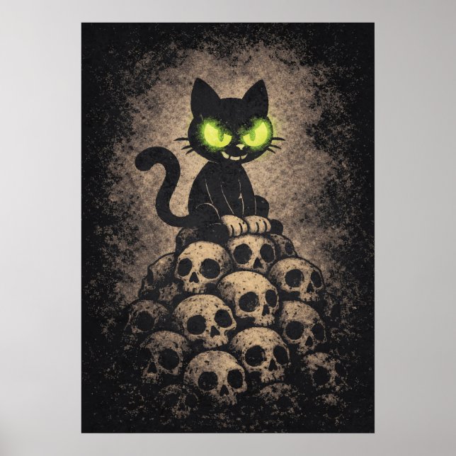 The Last Hiss - Retro Cat On Skulls, Dark Cartoon Poster (Framsidan)