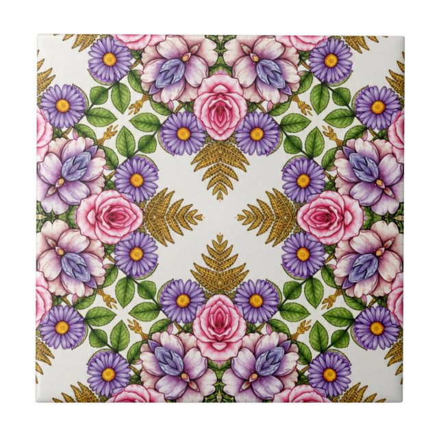 The Lavender Treasury | Vintage Floral Medallion Kakelplatta (Framsidan)