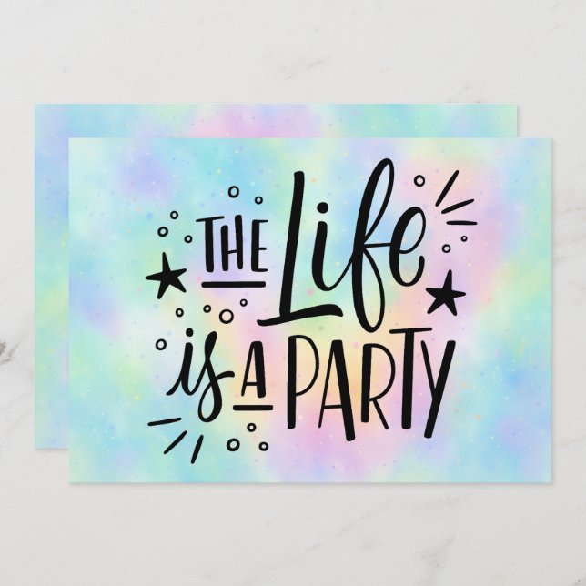 "The Life Is a Party" Celebration Invitation – Fun Inbjudningar (Fram/baksida)